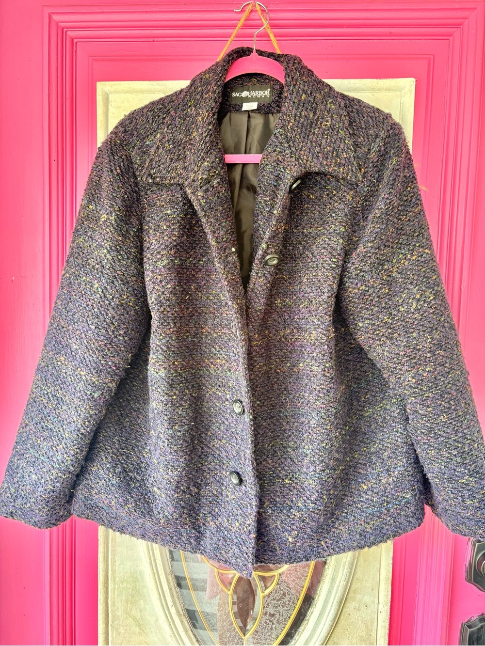 Sag Harbor Women's Multicolor Purple Tweed Coat-Style Jacket